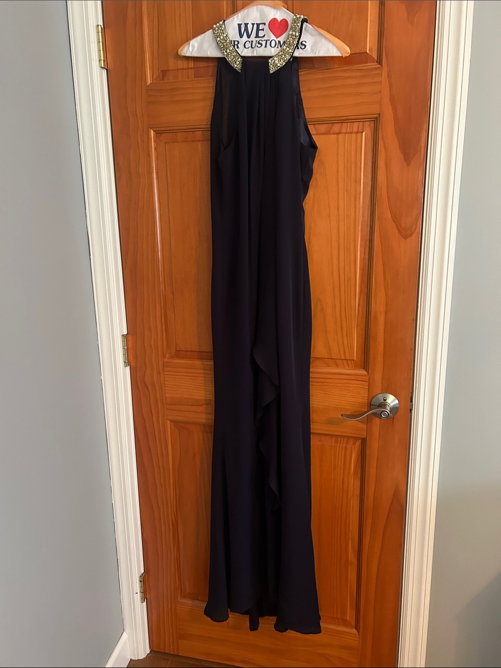 Calvin Klein Navy Maxi Dress with Beaded Collar